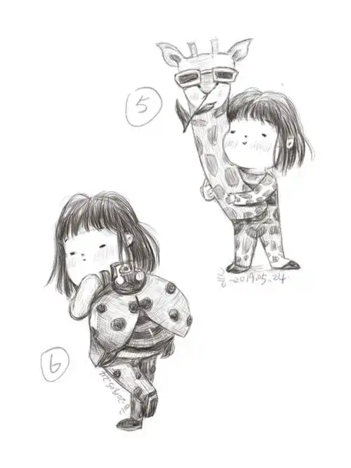可爱呆萌卡通女孩小动物手绘素材自学插画打卡第16天