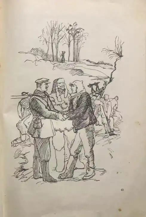 网友提供的钢铁是怎样炼成的李可夫版插图画风硬朗,人物挺拔
