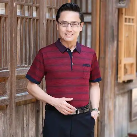 洋湖轩榭爸爸短袖t恤男夏装中年男士冰丝夏季4050岁上衣中老年人男装爷爷c