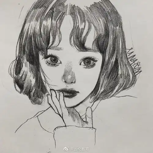速写少女头像图minarimdrawing
