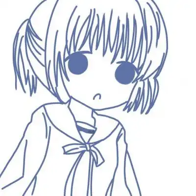 手绘蓝色系极简线条动漫女头