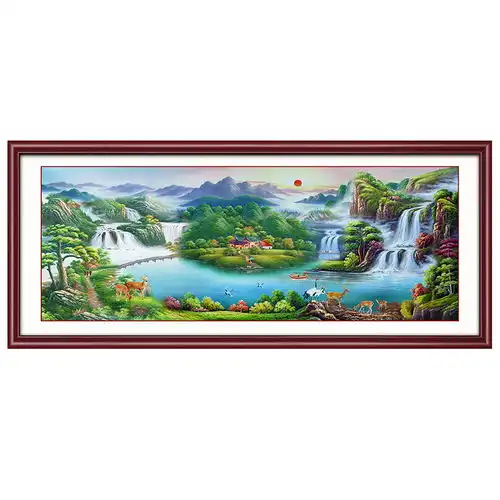 客厅装饰画鸿运当头国画山水画风水靠山图旭日东升挂画聚宝盆招财