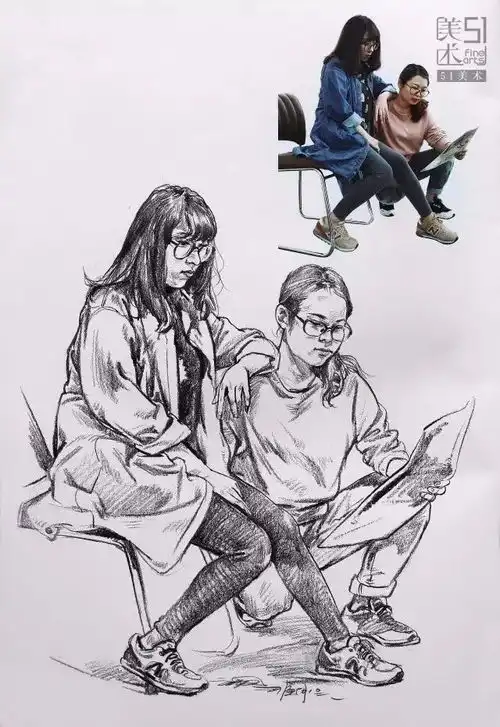 速写组合解析要把握好人物的动态,比例及结构,更要注意人物的区别处理