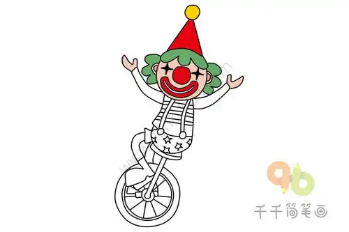 马戏团骑独轮车的小丑简笔画