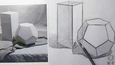 国君美术几何体结构素描四个组合圆锥体十二面体长方体圆柱圆锥穿插体柯略
