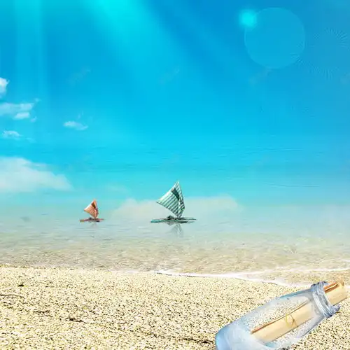 夏日沙滩背景海洋海鸥源文件库白云相片蓝天许愿瓶贝壳风景摄影照片设计图片免费下载页面网页平面电商创意素材png图片许愿瓶素材