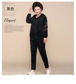 启言2019新款中老年女装金丝绒洋气套装40岁50中年妈妈秋装运动两件套