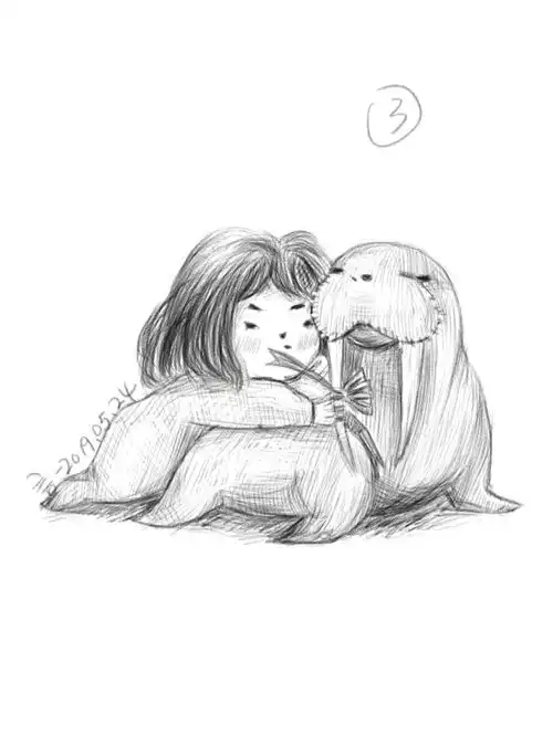 可爱呆萌卡通女孩小动物手绘素材自学插画打卡第16天