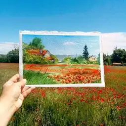 真假莫辨画中风景与真实风景的合体照
