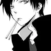 动漫男生头像,黑白的还叼着一双筷子