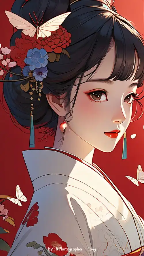 古风日式少女插画手绘图4日式古风人物漫画插画图集
