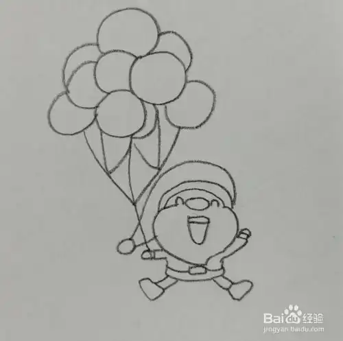 手拿气球的圣诞老人卡通简笔画绘画方法