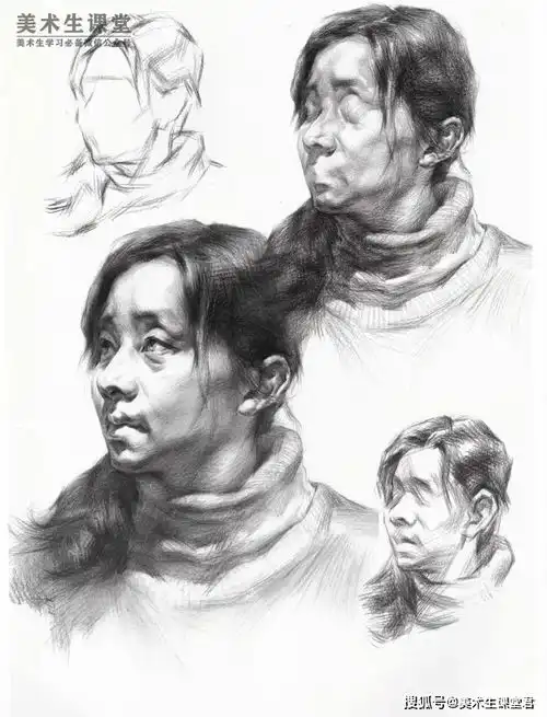 联考素描教程丨四分之三侧长胡素描头像教学讲解课子男老年