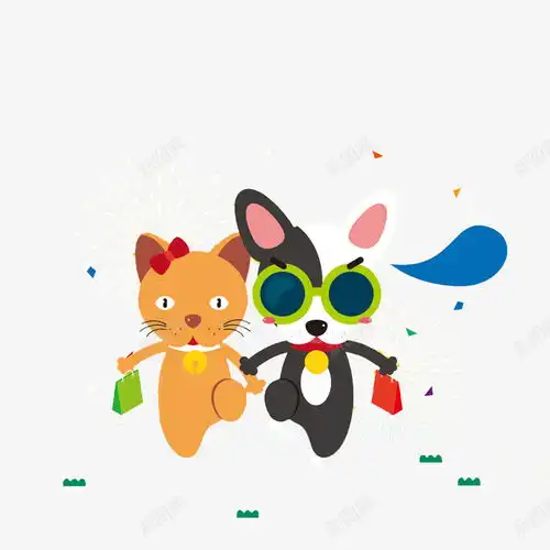 一猫一狗欢乐牵手逛街免抠png设计图片免费下载页面网页平面电商创意素材手绘猫咪素材
