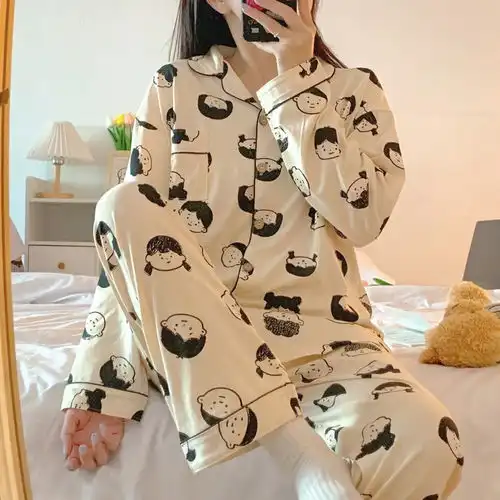 2021卡通动漫头像长袖睡衣女春秋季可爱家居服套装可外穿