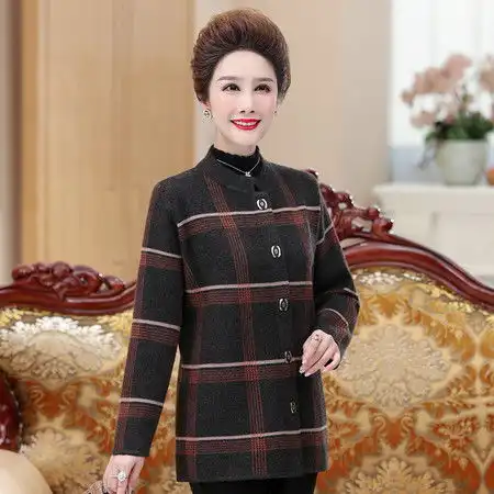 洋湖轩榭妈妈秋冬装外套中老年上衣中年40岁50洋气针织衫新款加厚毛衣开衫a