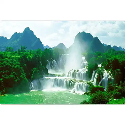 桂林山水瀑布装饰画流水生财风景画招财生财客厅墙贴壁画挂画自粘