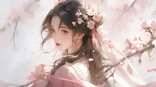 唯美古风美女粉色桃花春日少女创意插画图片素材下载jpg格式熊猫办公