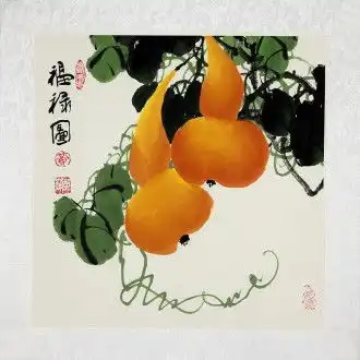 已售黄艺国画葫芦花鸟画小尺寸福禄图