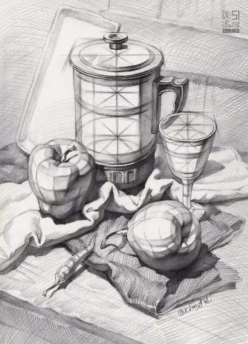 陶罐蔬菜等素描静物结构,画的这么好美术生知道么步骤示范