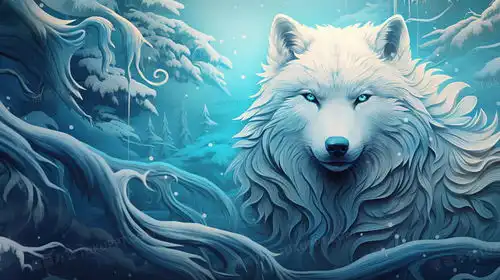 蓝色简约风冬季雪山上的狼插画图片素材下载png格式熊猫办公