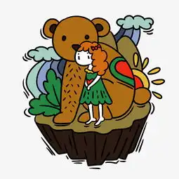 手绘卡通可爱梦幻童话小女孩和熊图片素材其他格式下载动漫人物大全