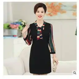 四十岁女人中老年女洋气打底裙子妈妈秋装过膝连衣裙雅漾