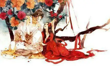 求红衣白发女子古风图