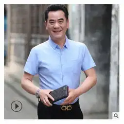 薄款休闲时尚4050岁爸爸男装短袖衬新款夏季中老年半袖衬衣服男牌服图片大全邮乐官方网站