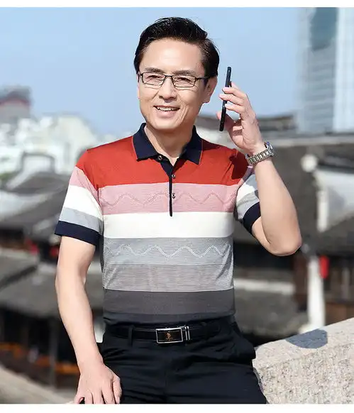 洋湖轩榭爸爸春夏男士体恤4050岁中年男士长袖t恤中老年爷爷装打底衫